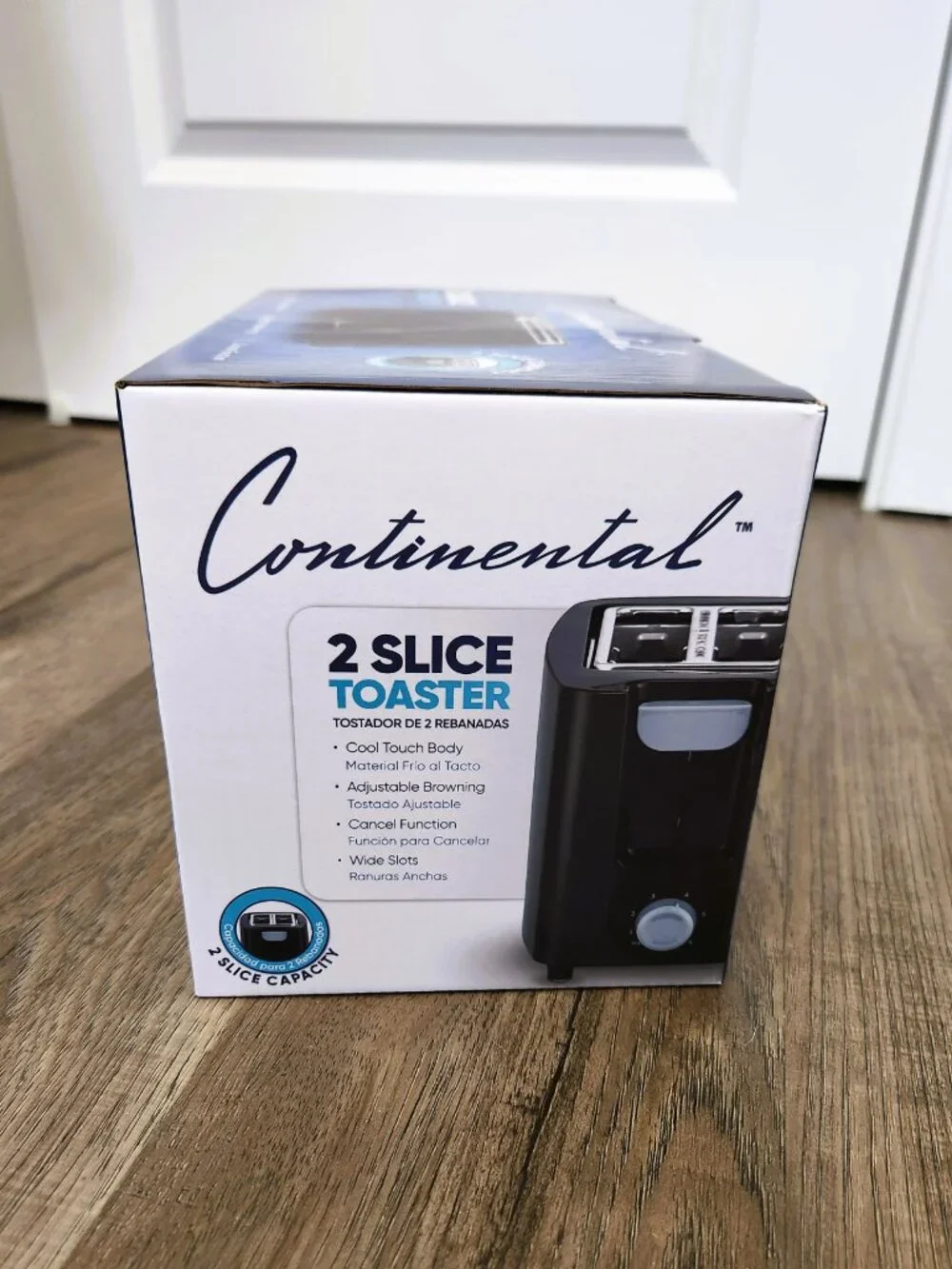 Continental 2 Slice Toaster Black Wide Slots Adjustable Browning NEW IN BOX